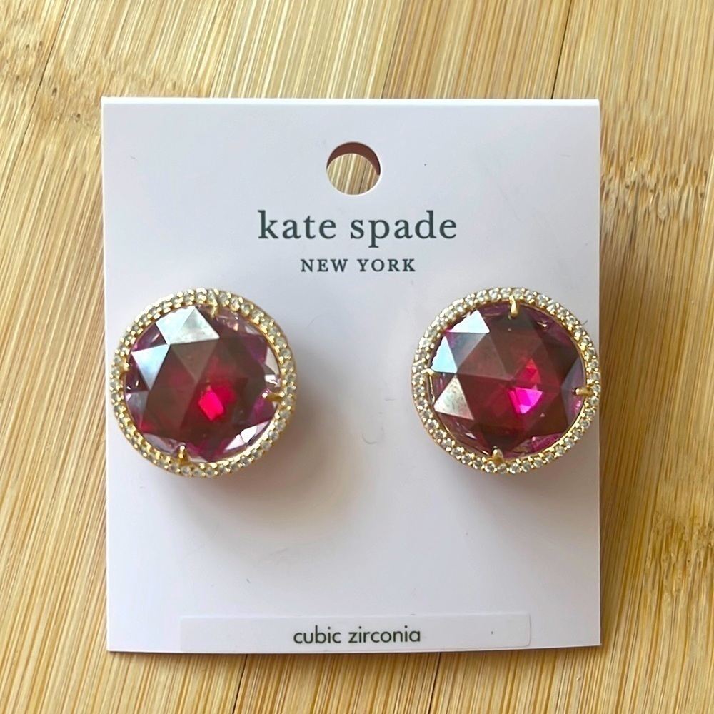 Brand New Kate Spade She Has Spark Fucsia Rich Jewel Tone Classic Post Earrings